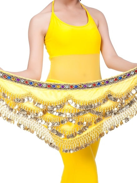 Foulard de Hanche de Danse Du Ventre avec Perles en Forme de Pièce pour Entraînement pour Femmes