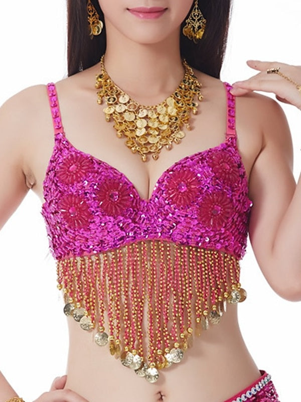Soutien-Gorge Sans Manches pour Danse Du Ventre à Paillettes pour Femme
