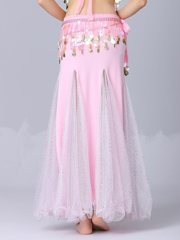 Jupes de Danse Du Ventre en Tulle Épissé de Couleur Pure pour Femmes