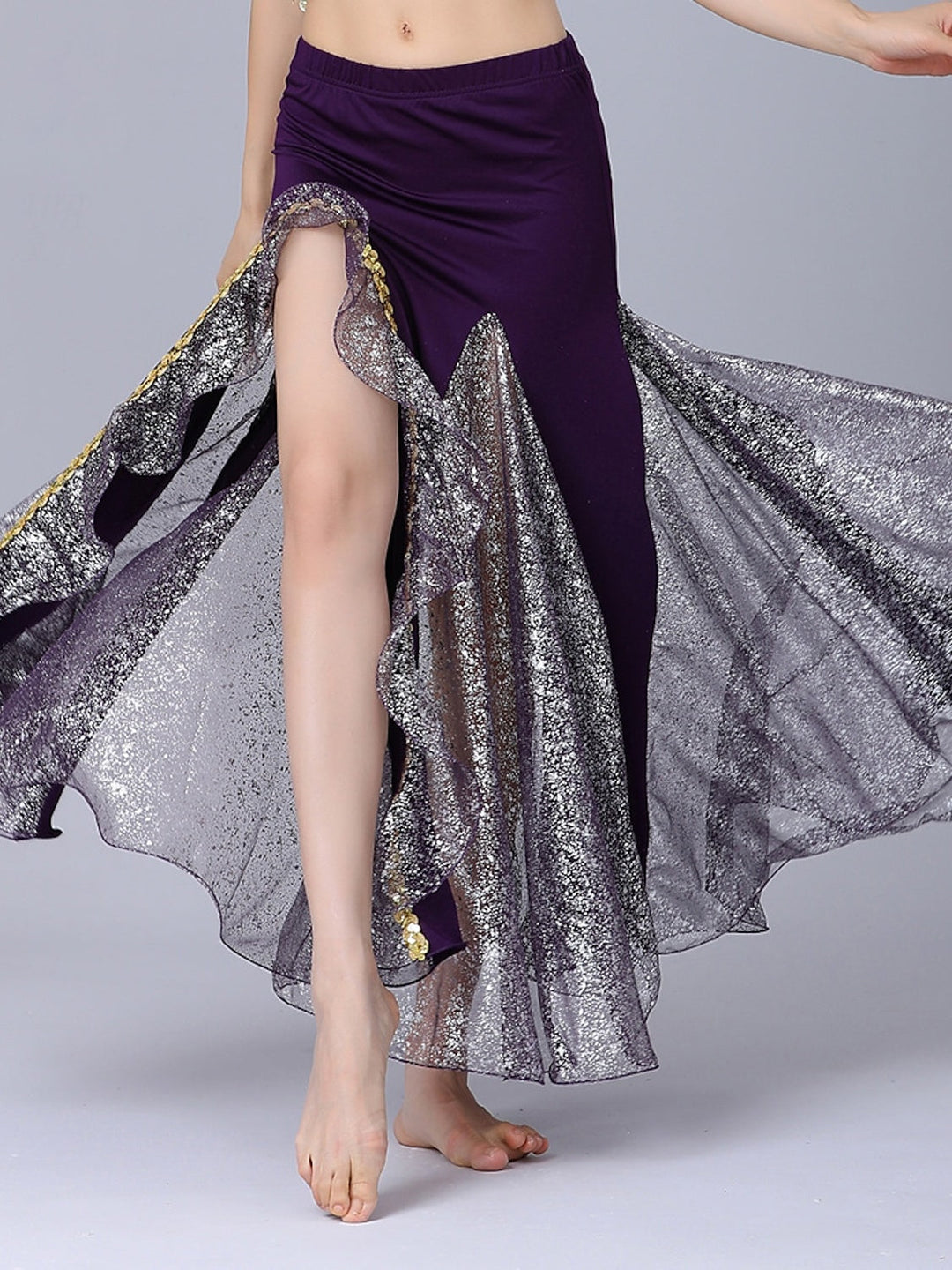 Jupes de Danse Du Ventre en Tulle Épissé de Couleur Pure pour Femmes