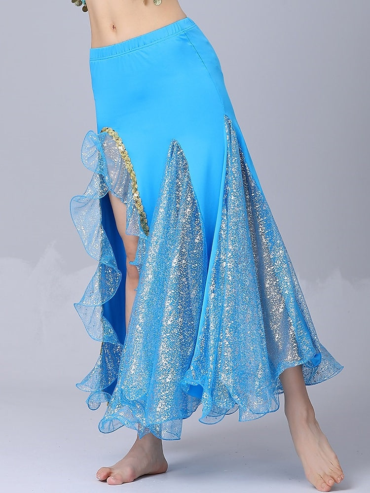 Jupes de Danse Du Ventre en Tulle Épissé de Couleur Pure pour Femmes