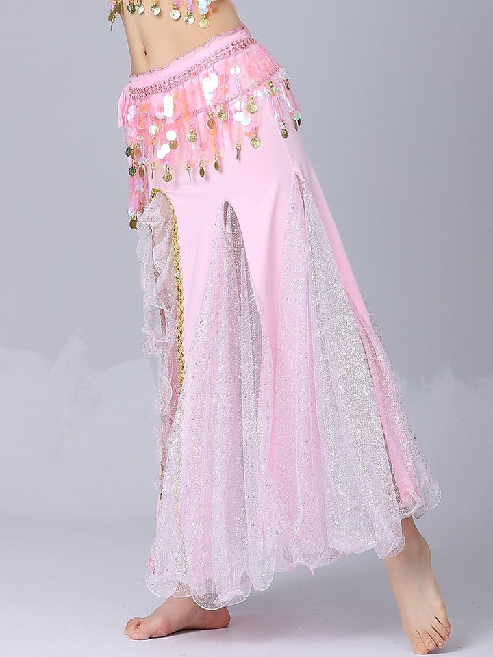 Jupes de Danse Du Ventre en Tulle Épissé de Couleur Pure pour Femmes