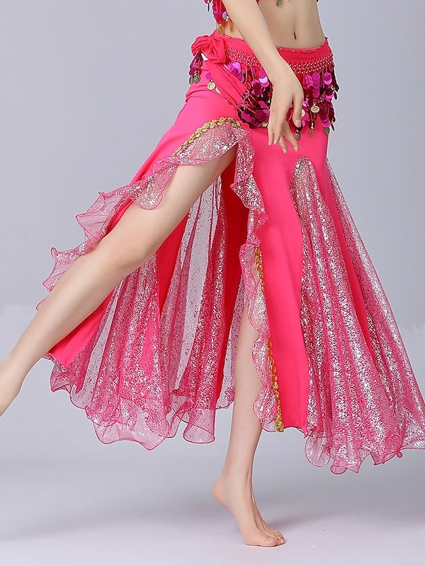 Jupes de Danse Du Ventre en Tulle Épissé de Couleur Pure pour Femmes