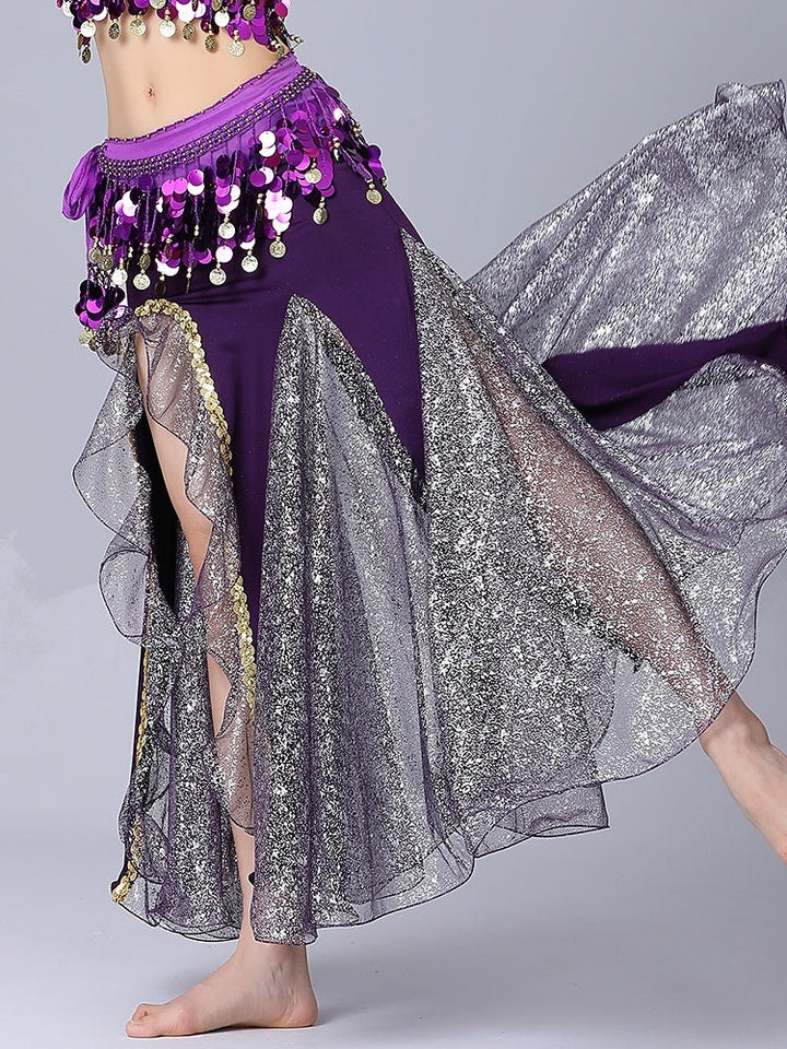 Jupes de Danse Du Ventre en Tulle Épissé de Couleur Pure pour Femmes