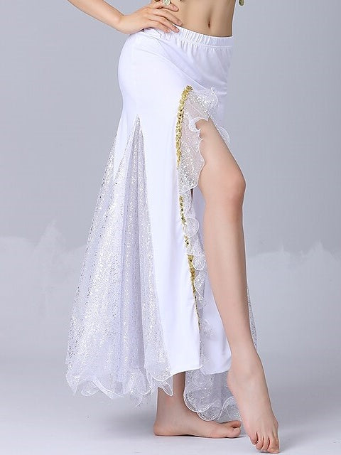 Jupes de Danse Du Ventre en Tulle Épissé de Couleur Pure pour Femmes