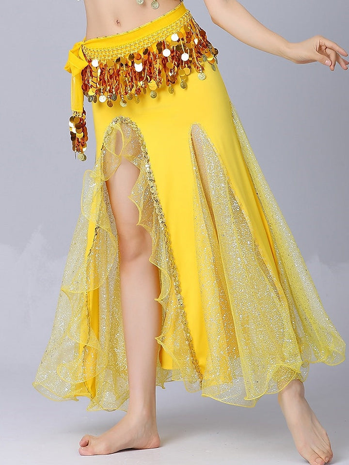 Jupes de Danse Du Ventre en Tulle Épissé de Couleur Pure pour Femmes