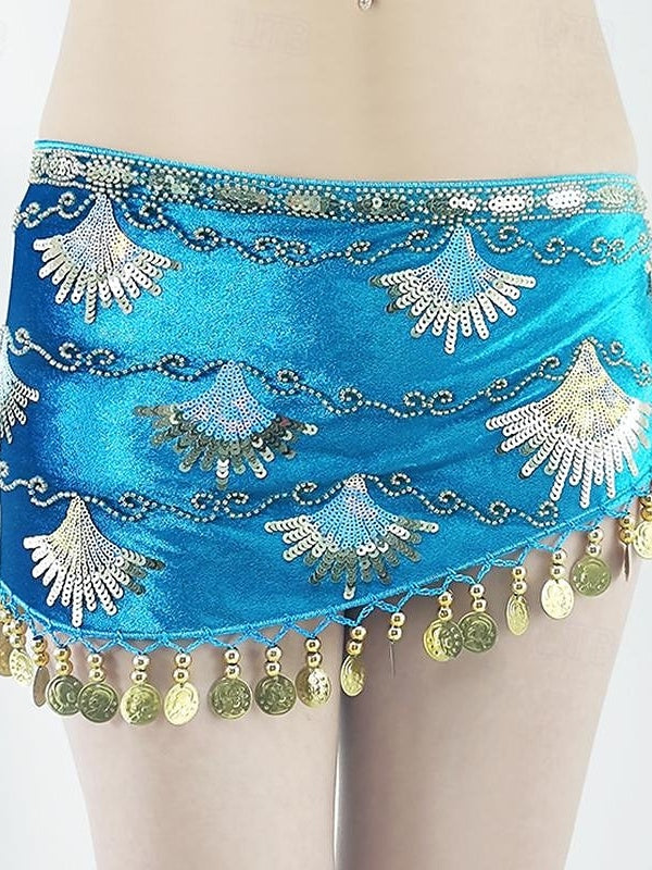 Ceinture de Danse Du Ventre en Or avec Épissure de Pièces de Monnaie et Paillettes pour Femme, Entraînement de Performance en Polyester de Haute Qualité