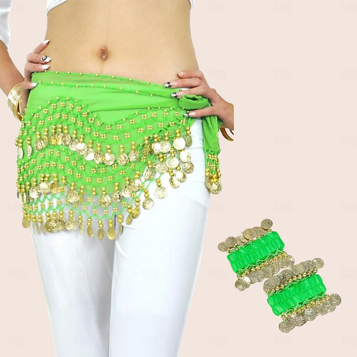 Foulard de Hanche de Danse Du Ventre en Mousseline de Soie avec Perles et Paillettes pour Femme, Accessoires de Danse avec Pompon