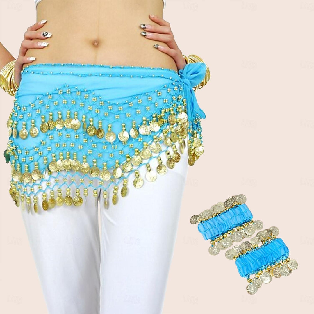 Foulard de Hanche de Danse Du Ventre en Mousseline de Soie avec Perles et Paillettes pour Femme, Accessoires de Danse avec Pompon