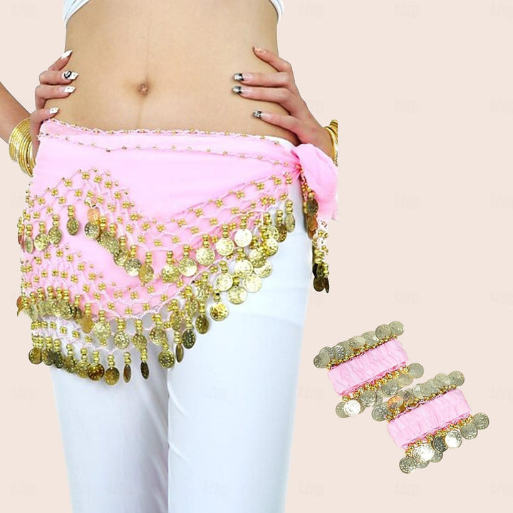 Foulard de Hanche de Danse Du Ventre en Mousseline de Soie avec Perles et Paillettes pour Femme, Accessoires de Danse avec Pompon