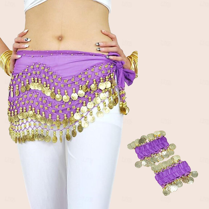 Foulard de Hanche de Danse Du Ventre en Mousseline de Soie avec Perles et Paillettes pour Femme, Accessoires de Danse avec Pompon