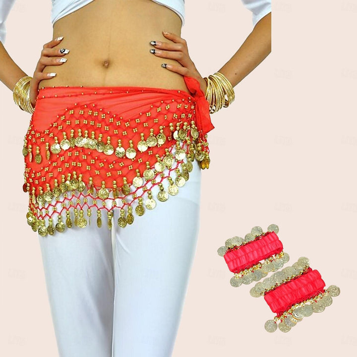 Foulard de Hanche de Danse Du Ventre en Mousseline de Soie avec Perles et Paillettes pour Femme, Accessoires de Danse avec Pompon