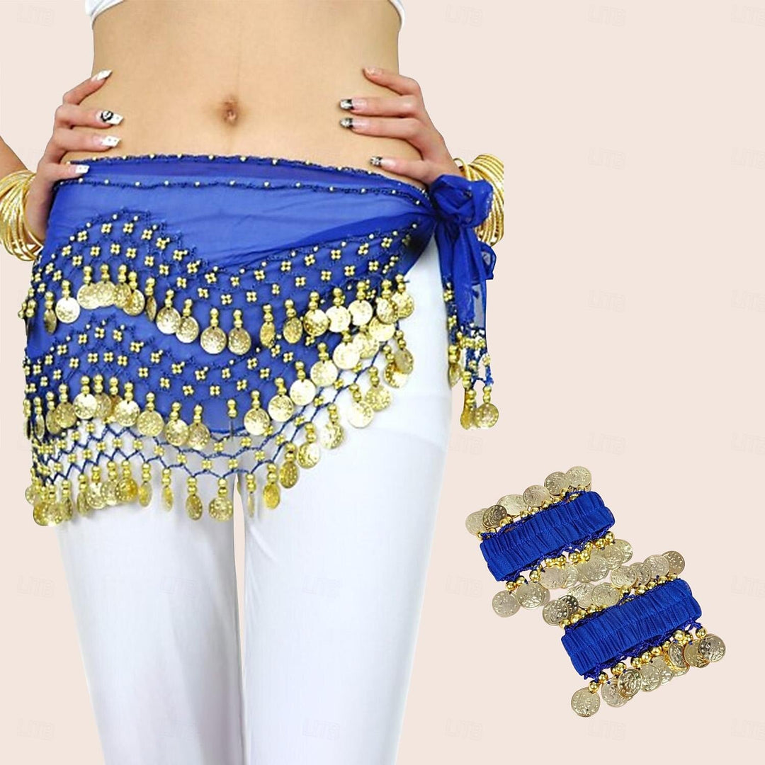Foulard de Hanche de Danse Du Ventre en Mousseline de Soie avec Perles et Paillettes pour Femme, Accessoires de Danse avec Pompon