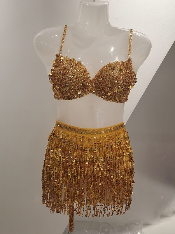 Jupes de Danse Exotiques Sans Manches pour Femmes, Vêtements de Danse Du Ventre, Pompon, Épissure Solide, Entraînement, Performance