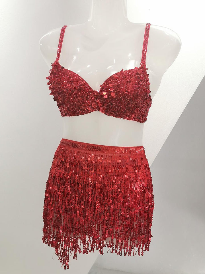 Jupes de Danse Exotiques Sans Manches pour Femmes, Vêtements de Danse Du Ventre, Pompon, Épissure Solide, Entraînement, Performance