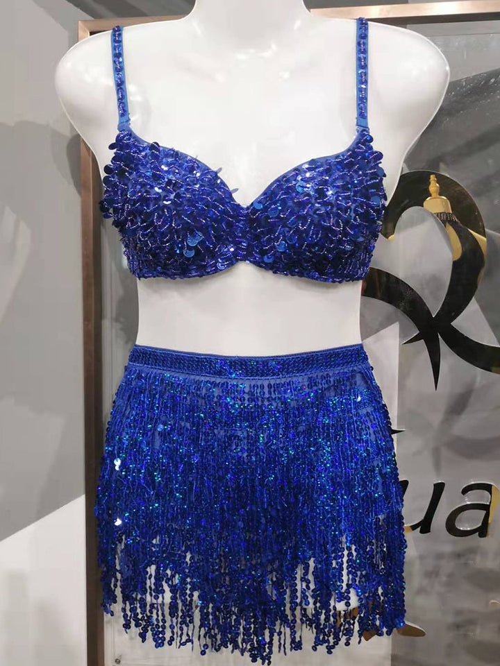 Jupes de Danse Exotiques Sans Manches pour Femmes, Vêtements de Danse Du Ventre, Pompon, Épissure Solide, Entraînement, Performance