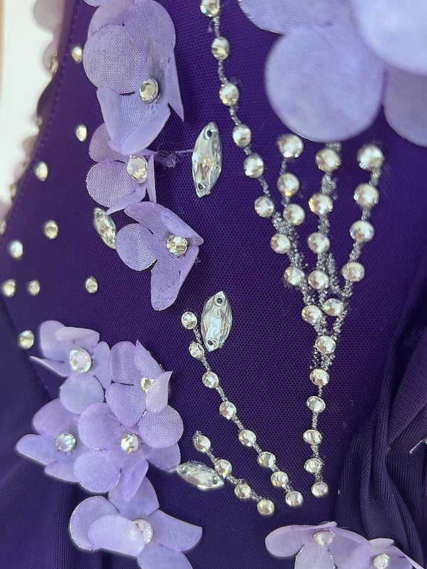 Robe de Patinage Artistique Violette à Manches Longues pour Femmes et Filles