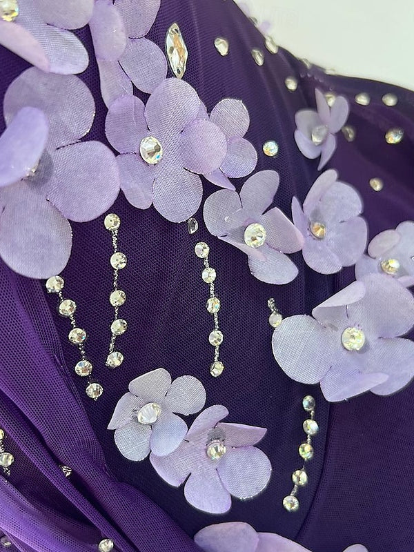 Robe de Patinage Artistique Violette à Manches Longues pour Femmes et Filles