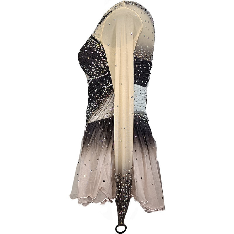 Robe de Patinage Artistique à Manches Longues pour Femmes et Filles, Tenue D'Entraînement Grise pour le Patinage Sur Glace