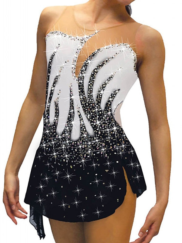 Robe de Patinage Artistique Sans Manches pour Femmes et Filles, Tenue D'Entraînement et de Pratique de Patinage Sur Glace