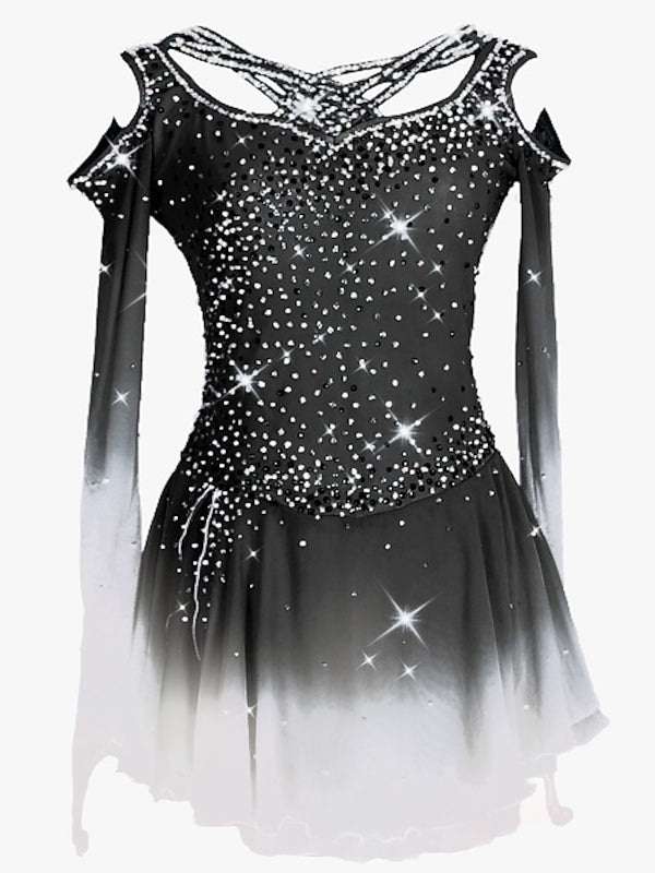 Robe de Patinage Artistique à Ourlet Asymétrique pour Entraînement et Pratique pour Femmes et Filles