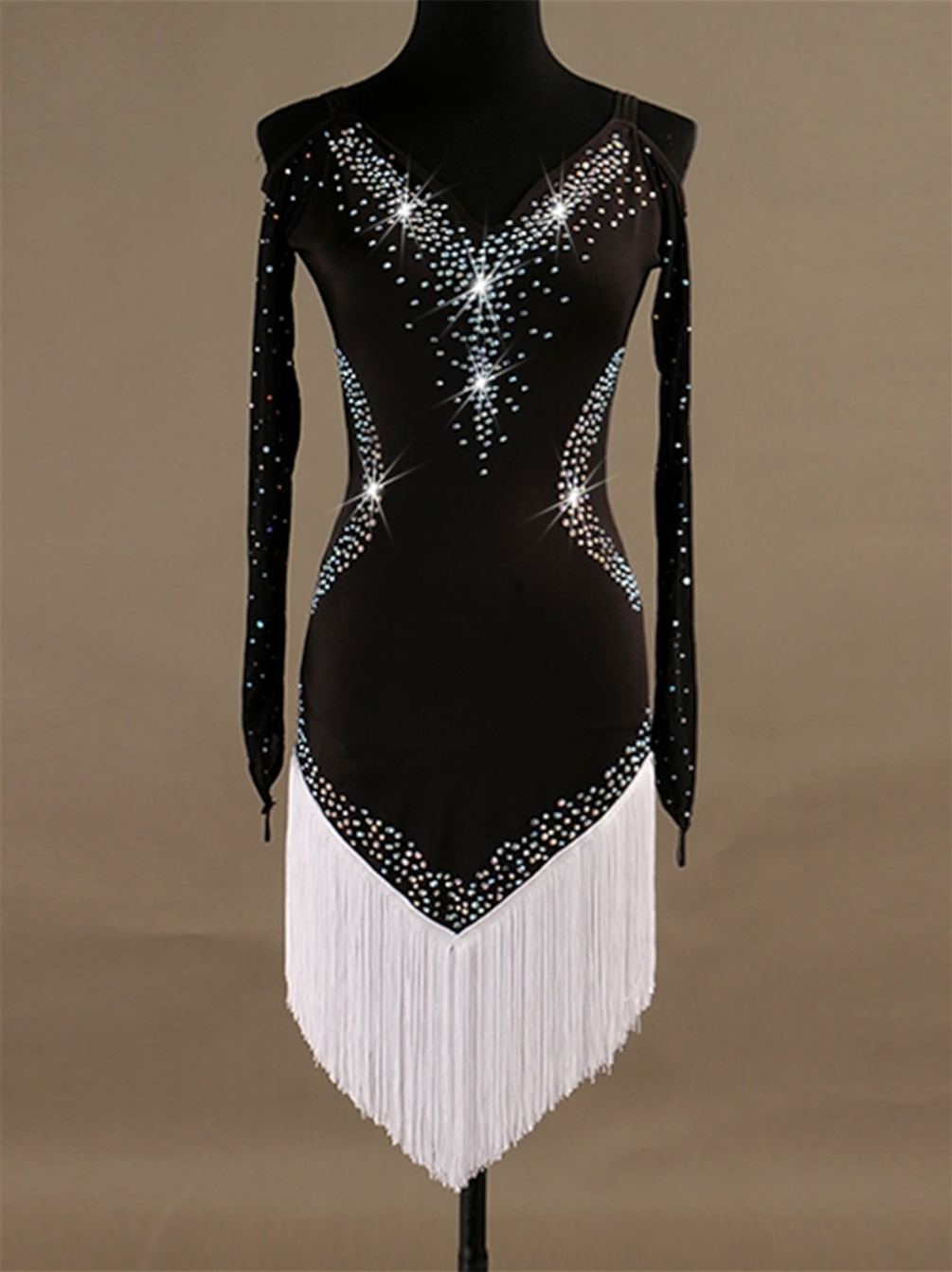 Robe de Danse Latine pour Femme Cristaux / Strass Womenéˆ¥Æ¦® Entraînement Manches Longues Haute Spandex Tulle