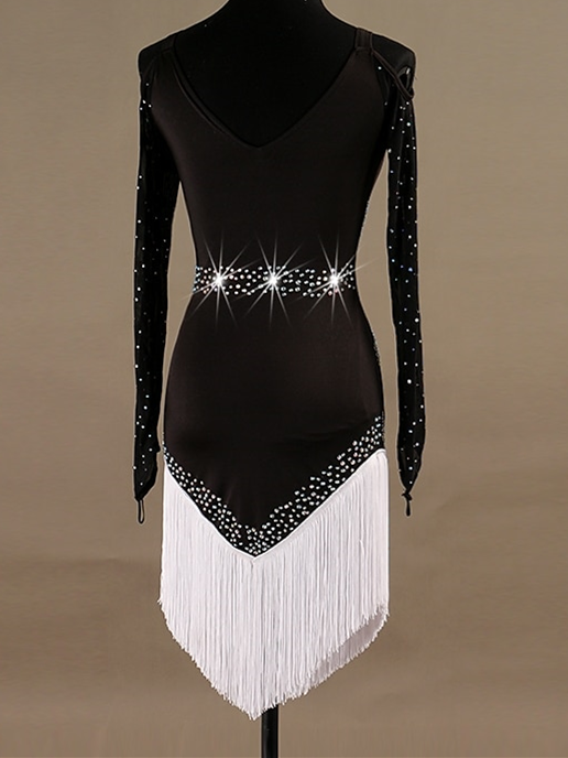 Robe de Danse Latine pour Femme Cristaux / Strass Womenéˆ¥Æ¦® Entraînement Manches Longues Haute Spandex Tulle