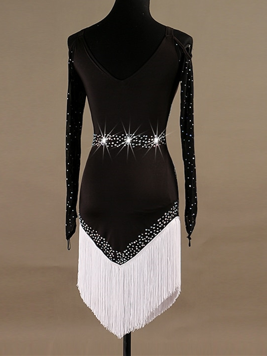 Robe de Danse Latine pour Femme Cristaux / Strass Womenéˆ¥Æ¦® Entraînement Manches Longues Haute Spandex Tulle