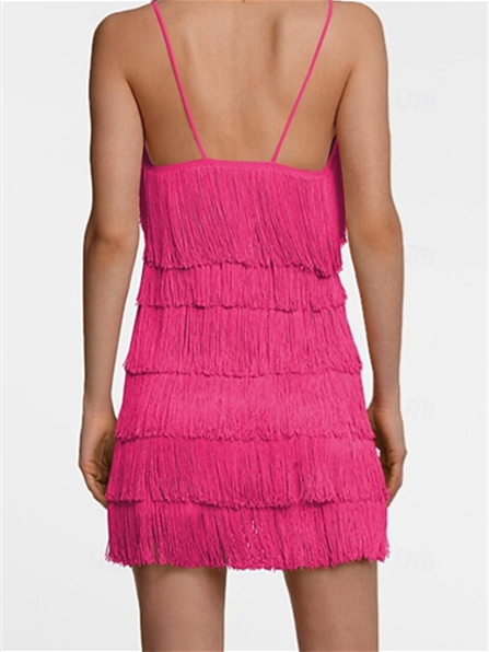 Robe de Danse Latine pour Femmes, Couleur Pure, Pompon, Performance, Fête, Sans Manches, Haute Térylène