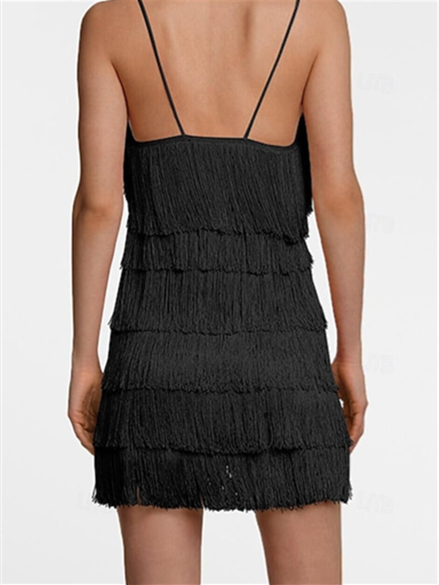 Robe de Danse Latine pour Femmes, Couleur Pure, Pompon, Performance, Fête, Sans Manches, Haute Térylène