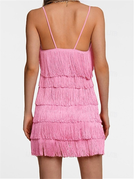 Robe de Danse Latine pour Femmes, Couleur Pure, Pompon, Performance, Fête, Sans Manches, Haute Térylène