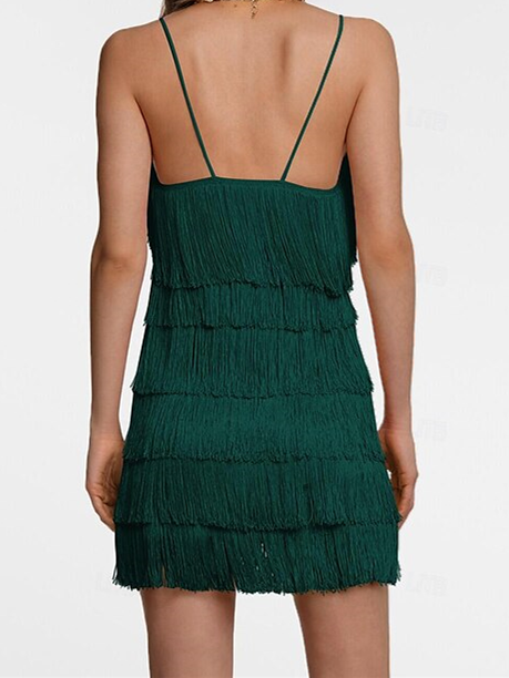 Robe de Danse Latine pour Femmes, Couleur Pure, Pompon, Performance, Fête, Sans Manches, Haute Térylène