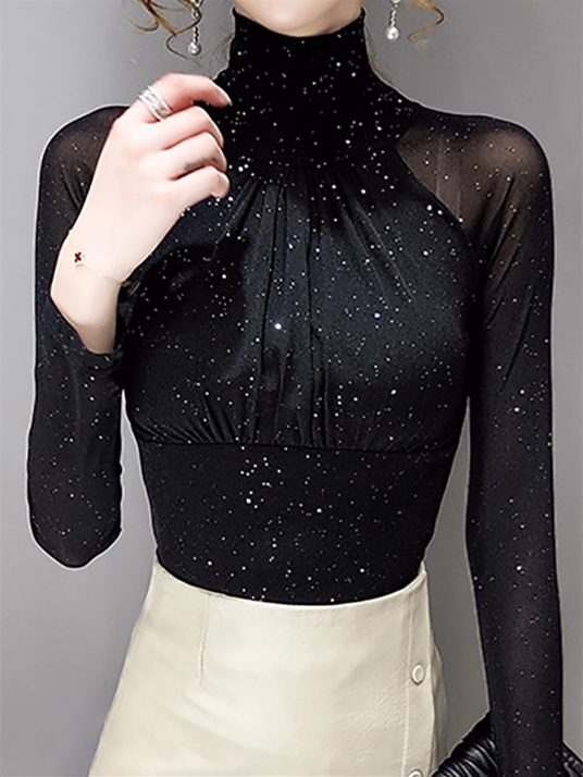 Vêtements de Danse pour Femmes Danse Latine Danse de Salon Haut Ruching Splicing Couleur Unie Performance pour Femmes Entraînement Manches Longues Polyester