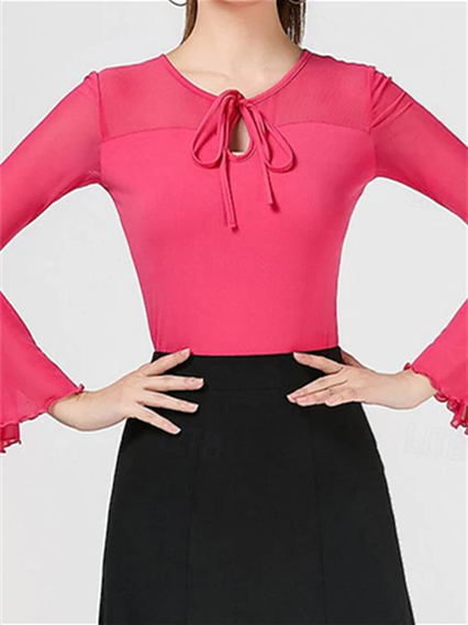 Vêtements de Danse pour Femmes Haut de Danse Latine Épissage Couleur Pure Tulle Entraînement de Performance pour Femmes Sans Manches Haute Polyester