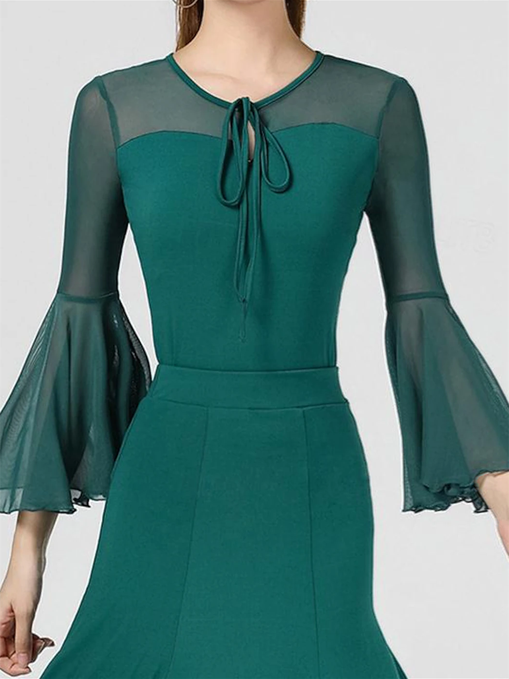 Vêtements de Danse pour Femmes Haut de Danse Latine Épissage Couleur Pure Tulle Entraînement de Performance pour Femmes Sans Manches Haute Polyester