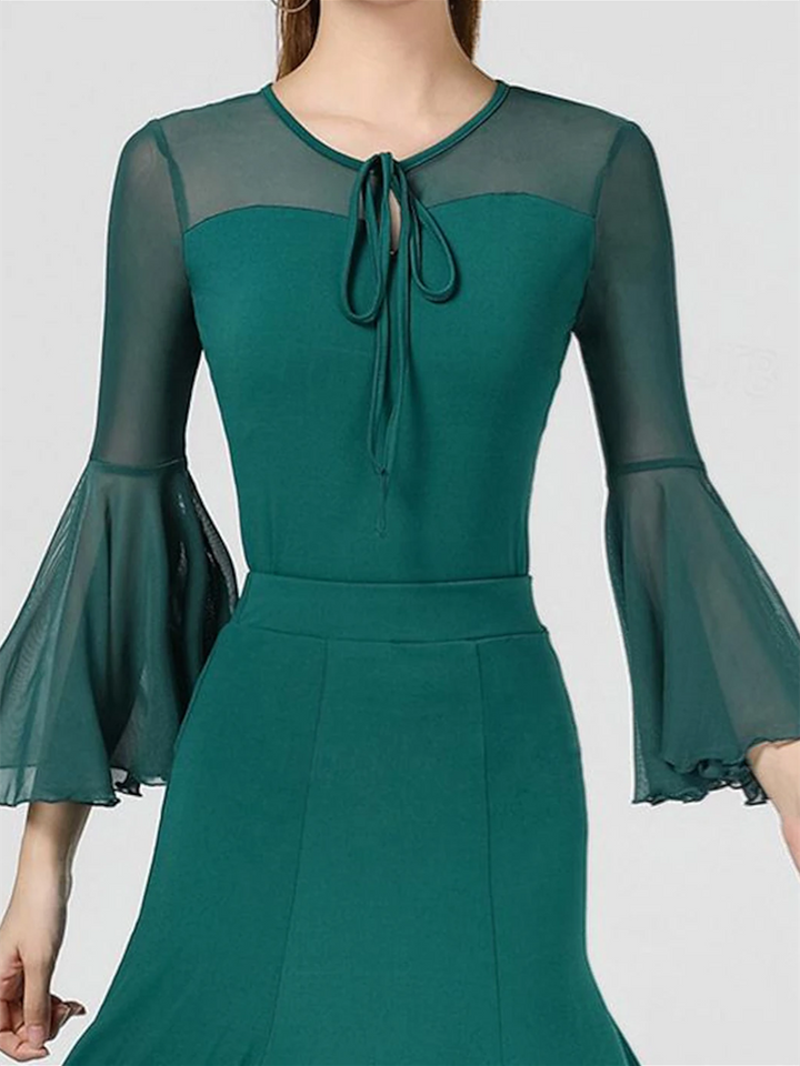 Vêtements de Danse pour Femmes Haut de Danse Latine Épissage Couleur Pure Tulle Entraînement de Performance pour Femmes Sans Manches Haute Polyester