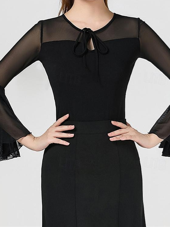 Vêtements de Danse pour Femmes Haut de Danse Latine Épissage Couleur Pure Tulle Entraînement de Performance pour Femmes Sans Manches Haute Polyester