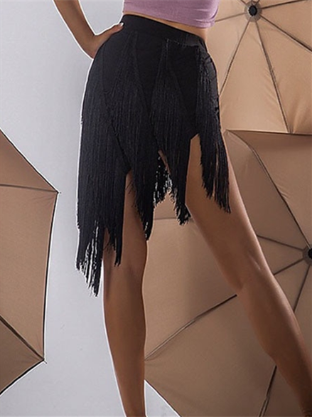 Vêtements de Danse pour Femmes, Vêtements de Sport de Danse Latine, Jupes à Pompons, Épissure, Couleur Unie, Entraînement de Performance pour Femmes, Haut en Élasthanne