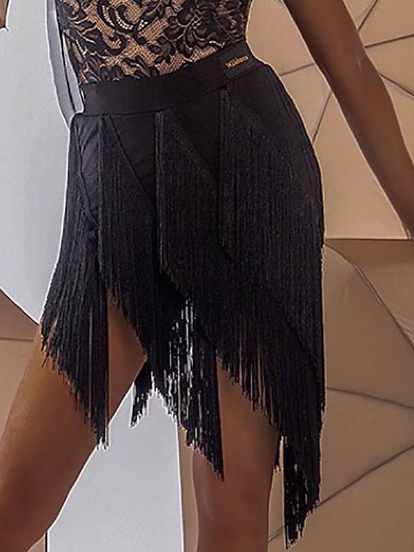 Vêtements de Danse pour Femmes, Vêtements de Sport de Danse Latine, Jupes à Pompons, Épissure, Couleur Unie, Entraînement de Performance pour Femmes, Haut en Élasthanne