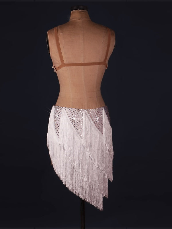 Robe de Danse Latine pour Femmes, en Élasthanne, à Franges et Pompons, Sans Manches, Naturelle