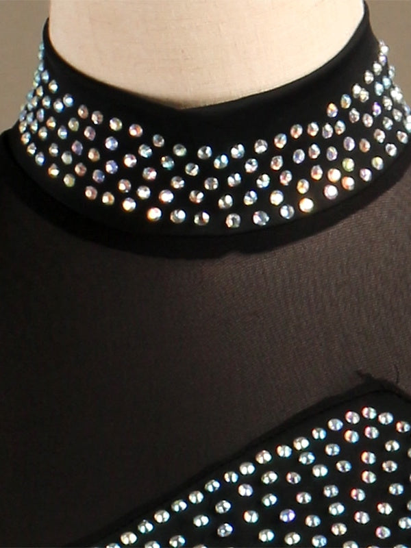 Robe de Danse Latine à Manches Longues pour Femme avec Cristaux/Strass