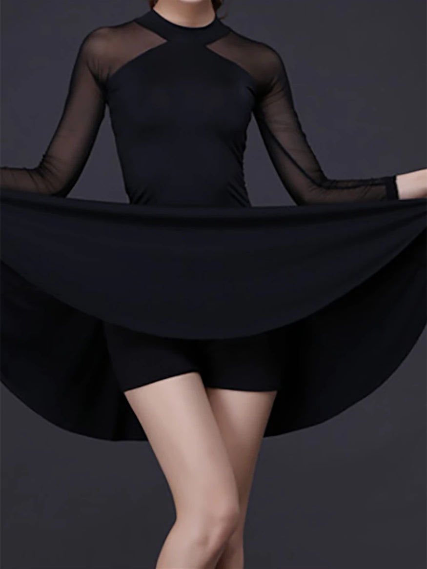 Vêtements de Danse pour Femmes Danse Latine Spandex Vêtements de Sport Justaucorps / Combinaison Épissage Uni Couleur Pure Manches Longues Taille Haute