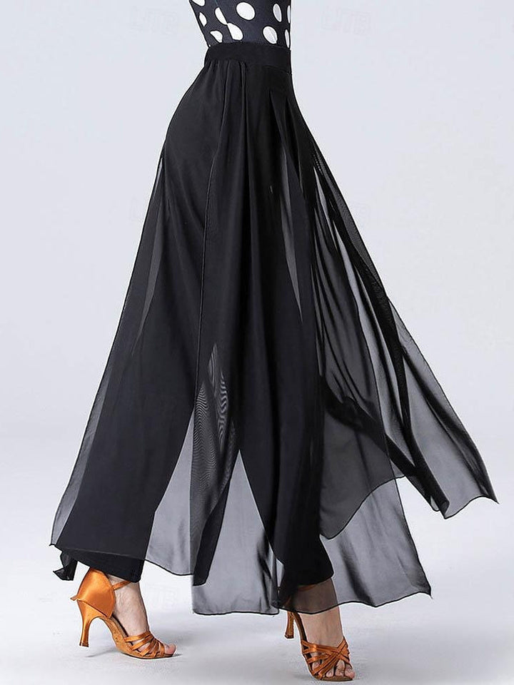 Pantalon de Danse de Salon de Danse Latine en Tulle Épissé de Couleur Pure pour Femme, Entraînement de Performance, Mélange de Polyester et de Coton