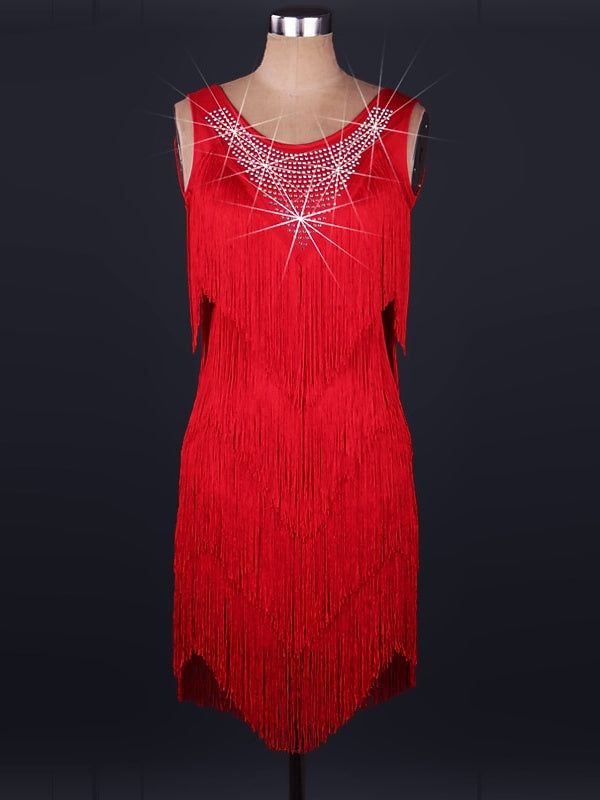 Robe De Danse Latine À Volants En Cristal/Strass Pour Femme, Sans Manches, En Élasthanne Et Dentelle