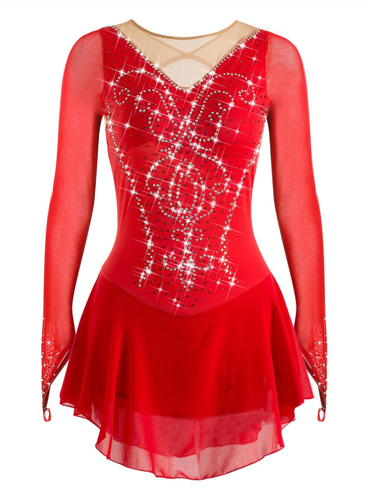 Robe de Patinage Artistique à Paillettes pour Femmes et Filles, Manches Longues, Robe de Danse de Patinage Sur Glace