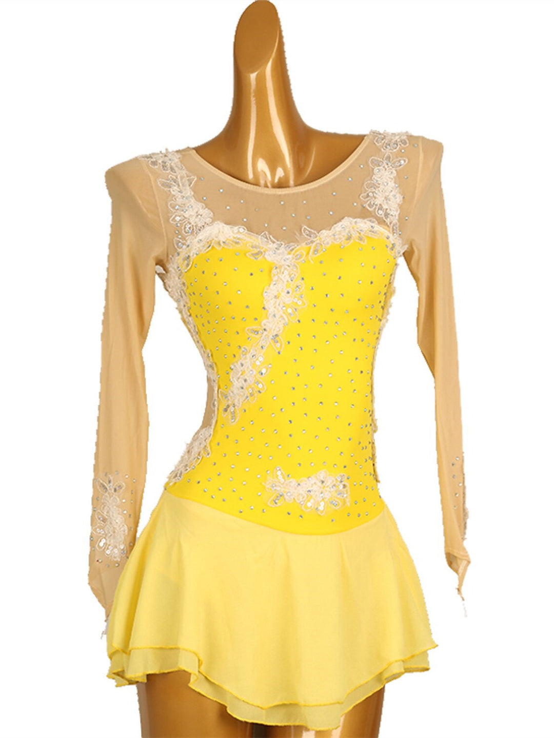 Robe de Danse Sur Glace Légère et Légère pour Femmes et Filles, en Maille et Dentelle Élasthanne, Motif Floral, Haute Élasticité