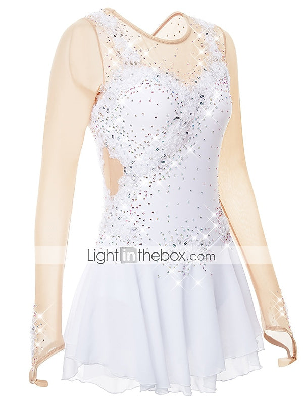 Robe de Danse Sur Glace Légère et Légère pour Femmes et Filles, en Maille et Dentelle Élasthanne, Motif Floral, Haute Élasticité