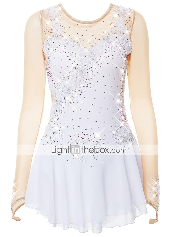 Robe de Danse Sur Glace Légère et Légère pour Femmes et Filles, en Maille et Dentelle Élasthanne, Motif Floral, Haute Élasticité