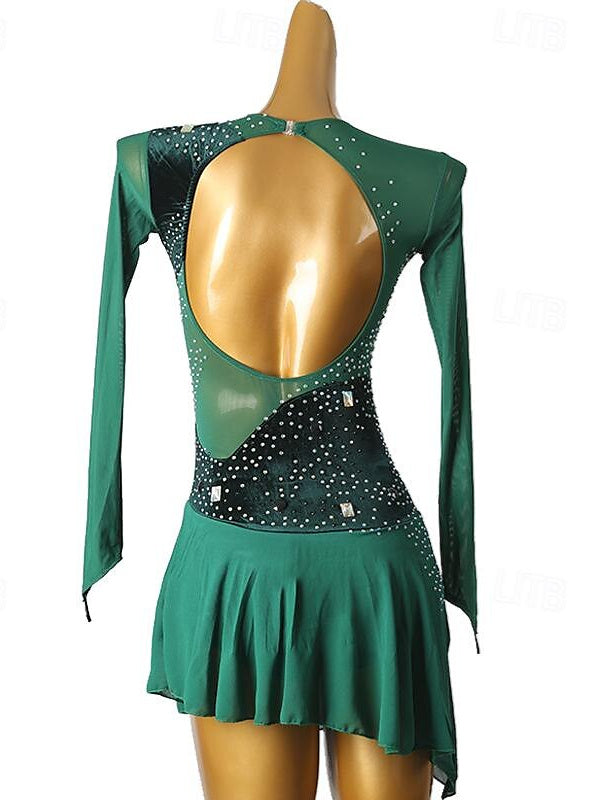 Robe de Patinage Artistique pour Femmes et Filles, en Maille Élasthanne, Haute Élasticité, Cristal/Strass, Vêtements de Danse, Robe de Patinage