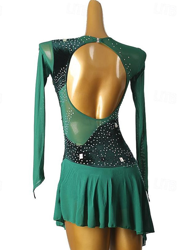 Robe de Patinage Artistique pour Femmes et Filles, en Maille Élasthanne, Haute Élasticité, Cristal/Strass, Vêtements de Danse, Robe de Patinage